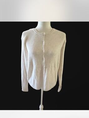 A New Day 1X Classic Cream Ribbed Button-Front Women's Sweater- NWT